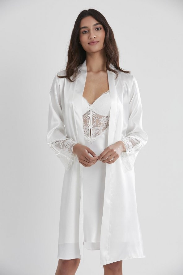 Saten Dantelli Gecelik & Sabahlık Takım - 2