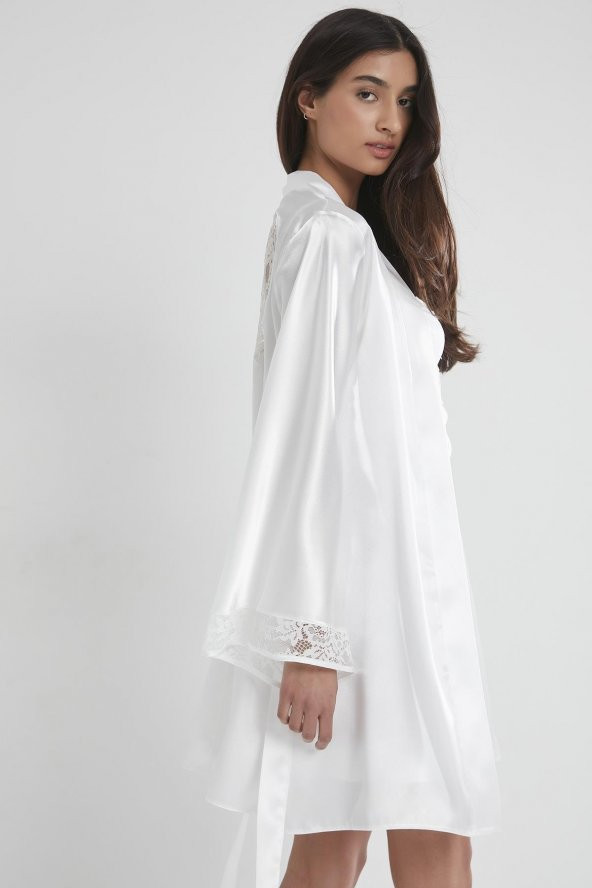 Saten Dantelli Gecelik & Sabahlık Takım - Resim 3