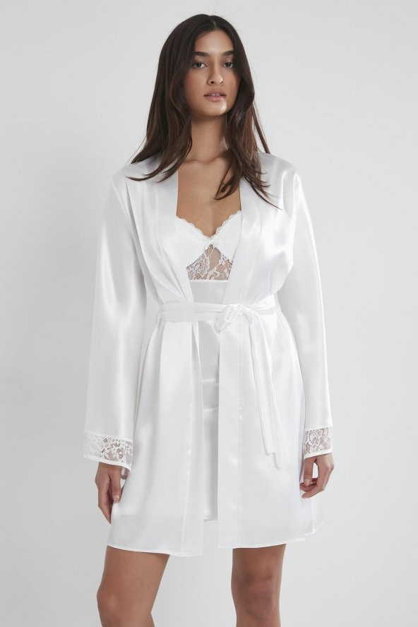 Saten Dantelli Gecelik & Sabahlık Takım - Resim 2