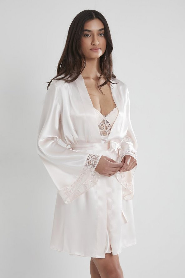 Saten Dantelli Gecelik & Sabahlık Takım - Resim 2