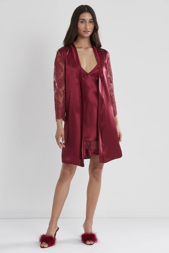 Saten Dantelli Gecelik & Sabahlık Takım ürün görseli