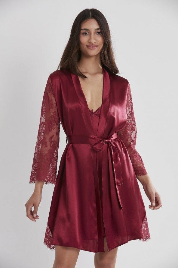 Saten Dantelli Gecelik & Sabahlık Takım - Resim 2