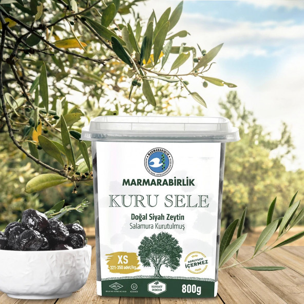 Marmarabirlk 800 Gr.x 6 Adet. (XS) 321-350 Tane Adeti .Kuru Sele Siyah Zeytin Hazır Kap - 2