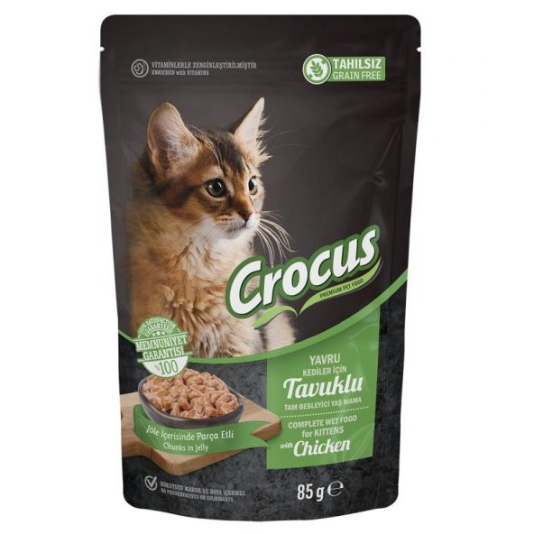 Crocus Tahılsız Yavru Kedi Tavuklu Pouch Jöleli Yaş Mama 85 Gr