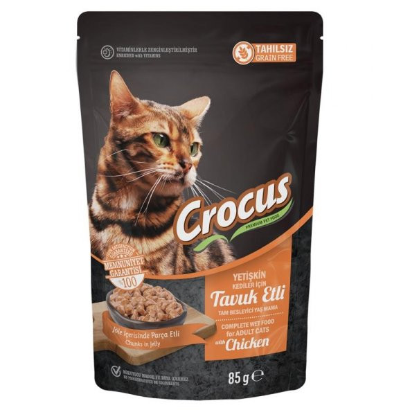 Crocus Tahılsız Kedi Tavuklu Pouch Jöleli Yaş Mama 85 Gr