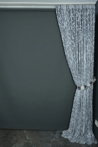 BÜYÜK SARMAŞIK MODEL GRİ RENK TEK KANAT Hazır dikilmiş Pileli Fon Perde 300*260 cm - Resim 7