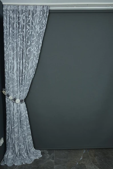 BÜYÜK SARMAŞIK MODEL GRİ RENK TEK KANAT Hazır dikilmiş Pileli Fon Perde 300*260 cm - Resim 6