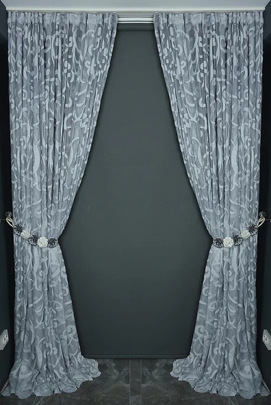 BÜYÜK SARMAŞIK MODEL GRİ RENK TEK KANAT Hazır dikilmiş Pileli Fon Perde 300*260 cm ürün görseli 1