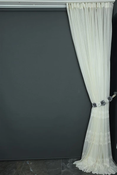 DANTEL MODEL KREM RENK TEK KANAT Hazır dikilmiş Pileli Fon Perde 300*260 cm - Resim 6