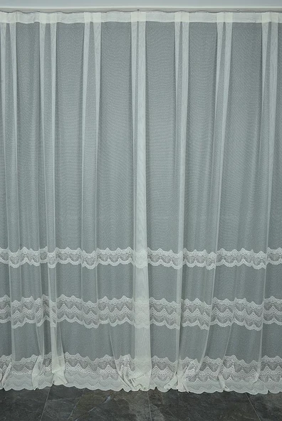 DANTEL MODEL KREM RENK TEK KANAT Hazır dikilmiş Pileli Fon Perde 300*260 cm - Resim 2