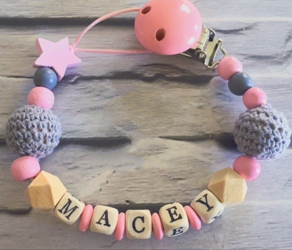 İsimli Emzik Zinciri - Emzik Askısı - Bebek Hediyesi BEZ149