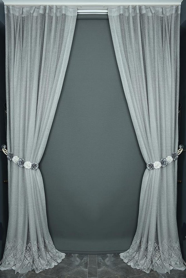 GENİŞ ETEK MODEL GRİ RENK TEK KANAT Hazır dikilmiş Pileli Fon Perde 150*260 cm - 6