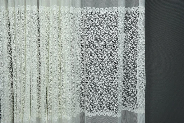 GÖBEKLİ DANTEL MODEL KREM RENK TEK KANAT Hazır dikilmiş Pileli Fon Perde 300*260 cm - Resim 2