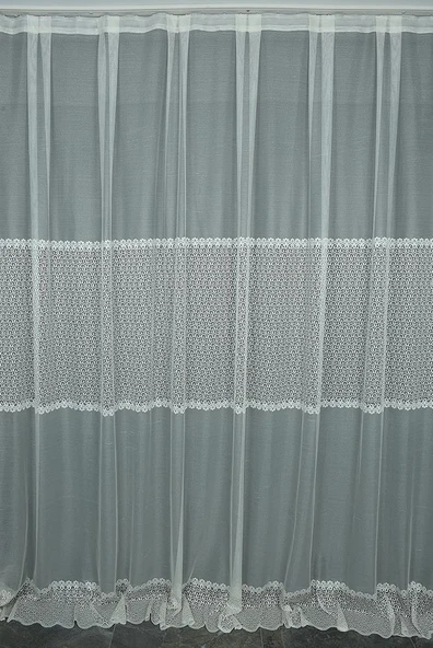 GÖBEKLİ DANTEL MODEL KREM RENK TEK KANAT Hazır dikilmiş Pileli Fon Perde 300*260 cm ürün görseli