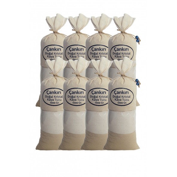 Çankırı Tuzu 8 Kg. (1kg.x8ad.) Bez Torbada İnce Çekim Yemeklik Çankırı Tuz 8 Adet Özel Torbasında