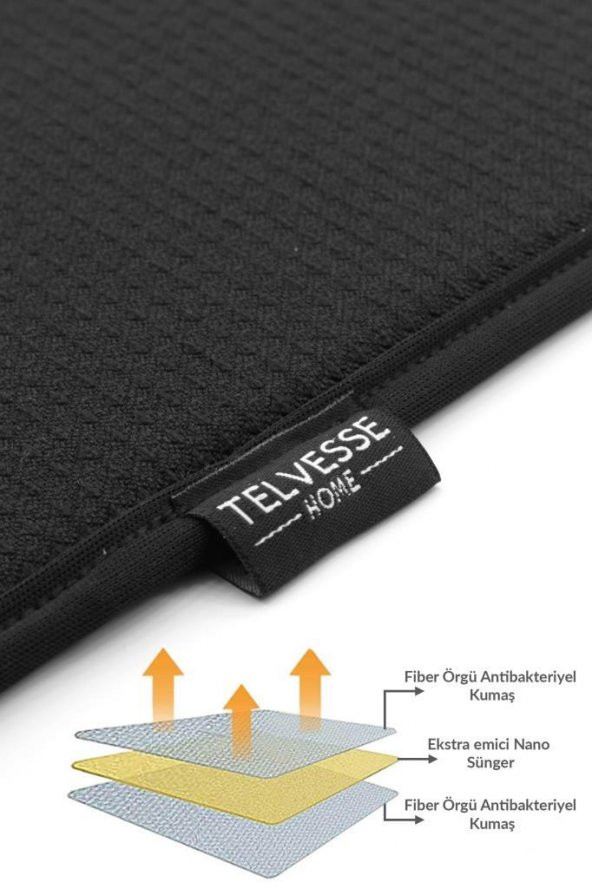 Bulaşık Kurutma Örtüsü Nanofiber Bulaşık Matı Kurulama Bezi Ultra Emici Bulaşık Örtüsü Siyah - 8