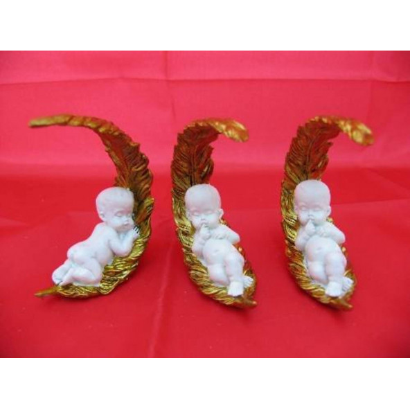 HEDİYELİK › KARIŞIK › Melek Figürler-QQC 3LÜ TÜYDE UYUYAN MELEK>>7.8X4X9 CM.