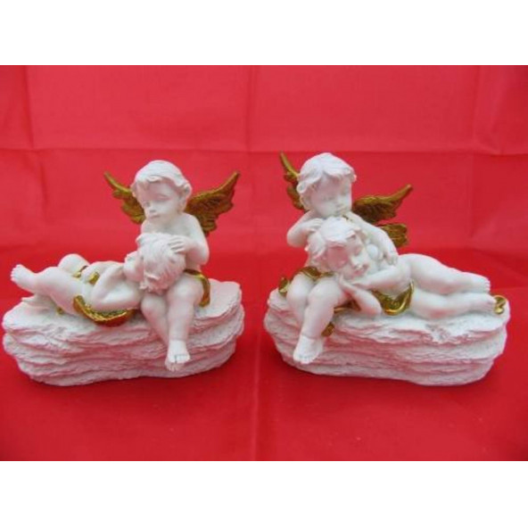 HEDİYELİK › KARIŞIK › Melek Figürler-QQC 2Lİ TAŞTA OTURAN MELEK>>12.3X7.5X10.5 CM. - 1