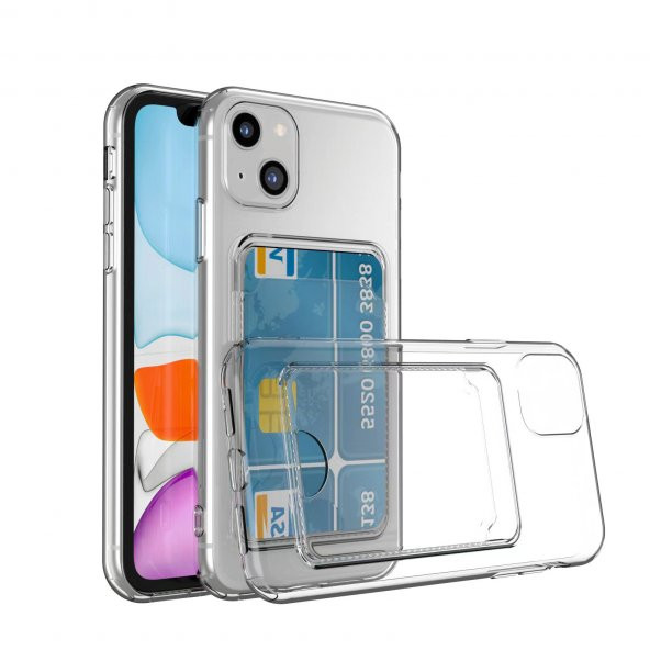 KNY Apple İphone 14 Plus Kılıf Kart Koymalı Şeffaf Setra Silikon Şeffaf - 2