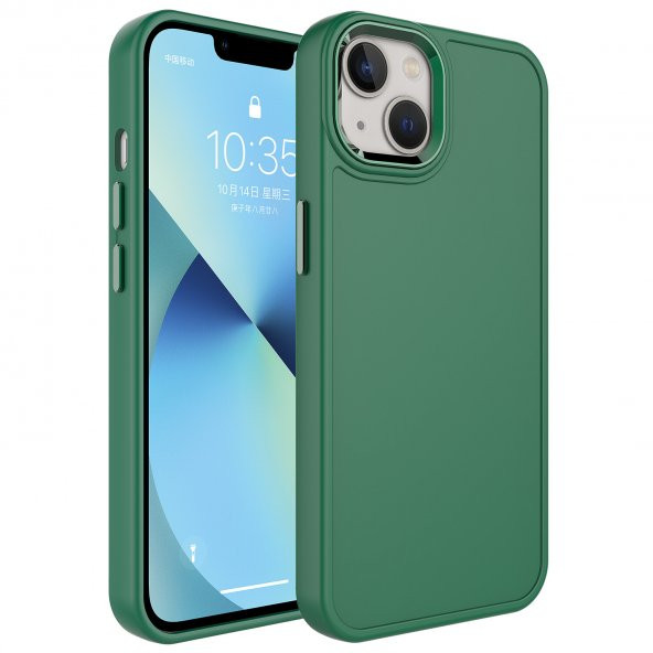 KNY Apple İphone 14 Kılıf Metal Çerçeveli Mat Sert Botox Kapak Yeşil