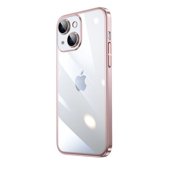 KNY Apple İphone 14 Plus Kılıf Renkli Kenarlı Sert Riksos Kapak Rose Gold