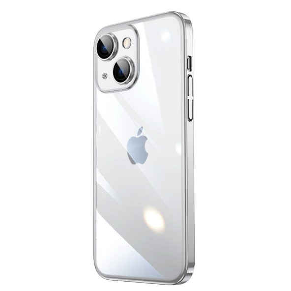 KNY Apple İphone 14 Plus Kılıf Renkli Kenarlı Sert Riksos Kapak Gri
