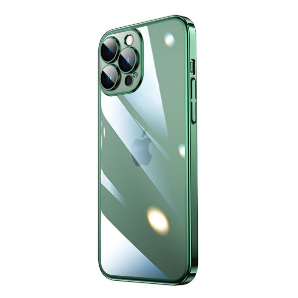 KNY Apple İphone 14 Pro Max Kılıf Renkli Kenarlı Sert Riksos Kapak Yeşil
