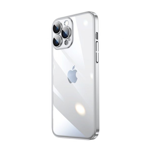 KNY Apple İphone 14 Pro Max Kılıf Renkli Kenarlı Sert Riksos Kapak Gri