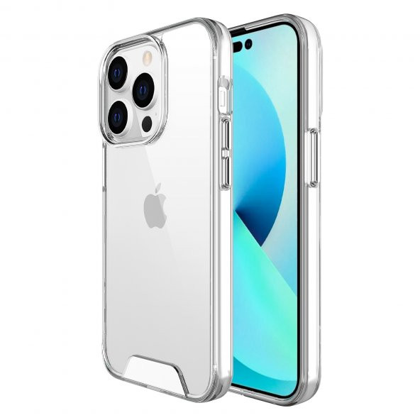 KNY Apple İphone 14 Pro Kılıf Ultra Korumalı Metal Tuşlu Şeffaf Gard Kapak Şeffaf