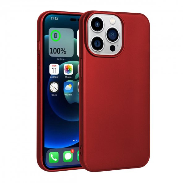 KNY Apple İphone 14 Pro Max Kılıf Ultra İnce Mat Silikon Kırmızı