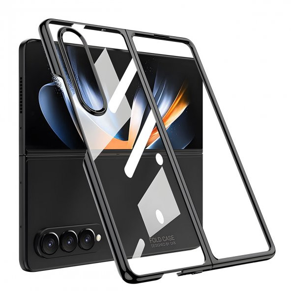 KNY Samsung Galaxy Z Fold 4 Kılıf Renkli Kenarlı Camlı Full Kıpta Kapak Siyah