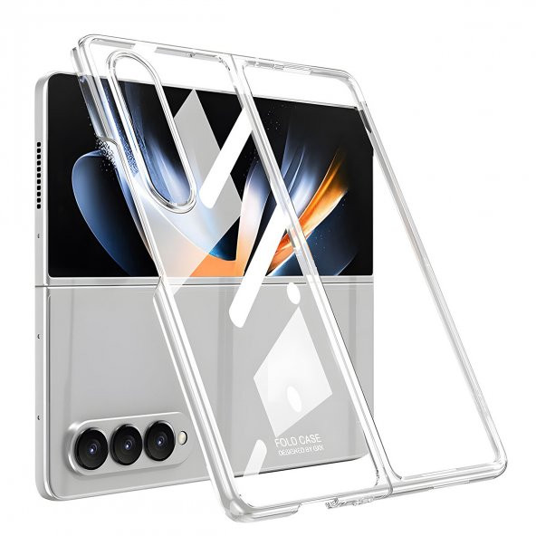 KNY Samsung Galaxy Z Fold 4 Kılıf Renkli Kenarlı Camlı Full Kıpta Kapak Şeffaf