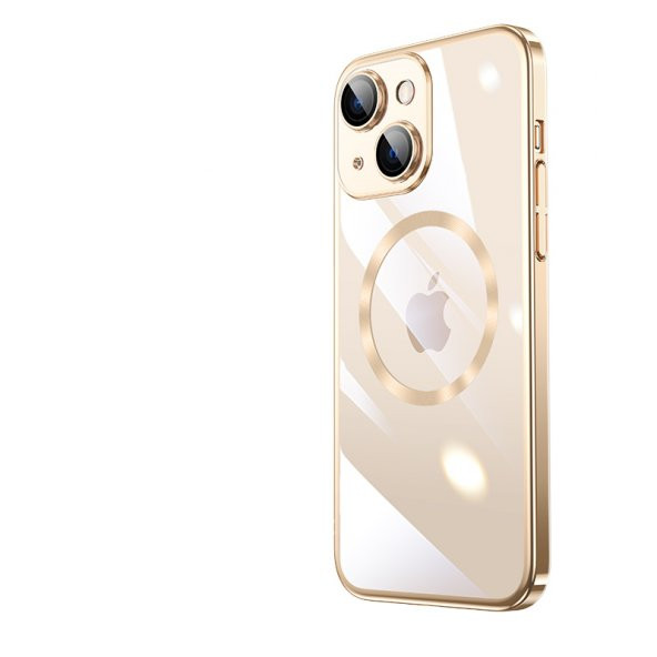 KNY Apple İphone 14 Kılıf Renkli Kenarlı Kamera Korumalı Magsafeli Riksos Kapak Gold