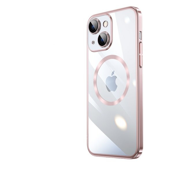 KNY Apple İphone 14 Kılıf Renkli Kenarlı Kamera Korumalı Magsafeli Riksos Kapak Rose Gold