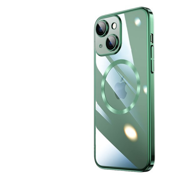 KNY Apple İphone 14 Plus Kılıf Renkli Kenarlı Kamera Korumalı Magsafeli Riksos Kapak Yeşil
