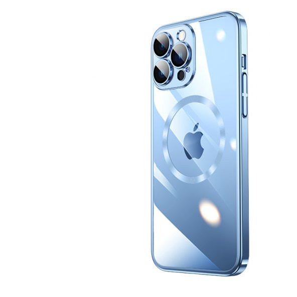 KNY Apple İphone 14 Pro Kılıf Renkli Kenarlı Kamera Korumalı Magsafeli Riksos Kapak Mavi