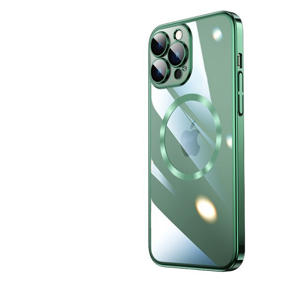 KNY Apple İphone 14 Pro Kılıf Renkli Kenarlı Kamera Korumalı Magsafeli Riksos Kapak Yeşil