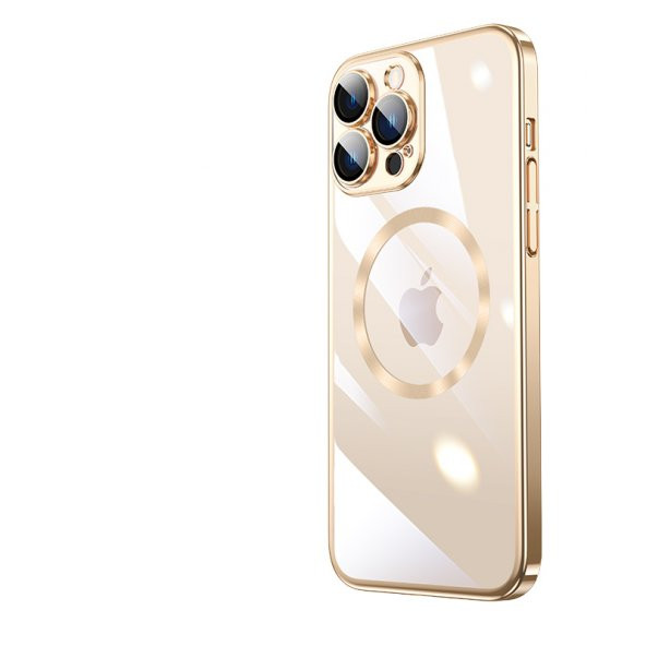 KNY Apple İphone 14 Pro Max Kılıf Renkli Kenarlı Kamera Korumalı Magsafeli Riksos Kapak Gold