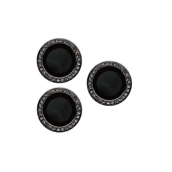 KNY Apple İphone 14 Pro Max İçin Renkli Taşlı Kamera Lens Koruyucu Siyah