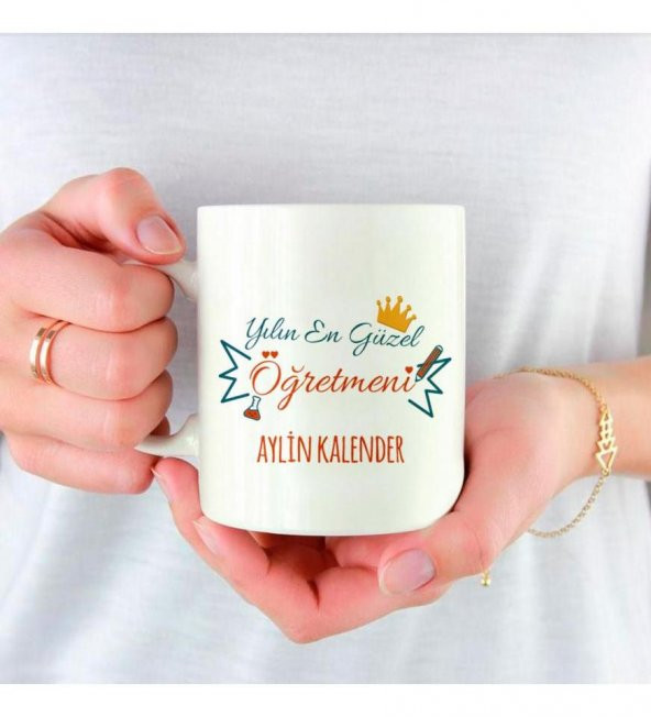 Kişiye Özel Öğretmenler Günü En Güzel Öğretmen Baskılı Porselen Beyaz Kupa Bardak HK2320 ürün görseli