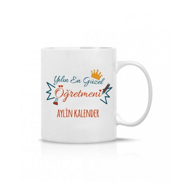 Kişiye Özel Öğretmenler Günü En Güzel Öğretmen Baskılı Porselen Beyaz Kupa Bardak HK2320 - Resim 4