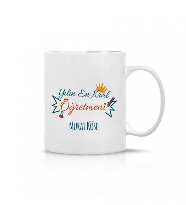 Kişiye Özel Öğretmenler Günü En Kral Öğretmen Baskılı Porselen Beyaz Kupa Bardak HK2319 - 4