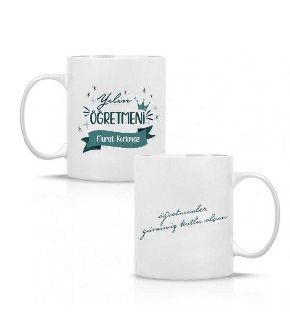 Kişiye Özel Öğretmenler Günü Yılın Öğretmeni Baskılı Porselen Beyaz Kupa Bardak HK2316 - Resim 3