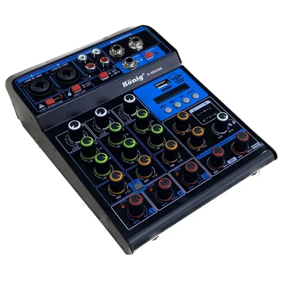 K-400USB 2XLR 1 STEREO USB/BLUETOOTH 48V PHANTOM 4 KANAL DECK MİXER KONİG
