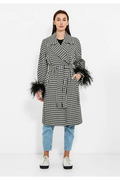 Modatalika Kadın Pötikareli Tüy Detaylı Kaban - 5