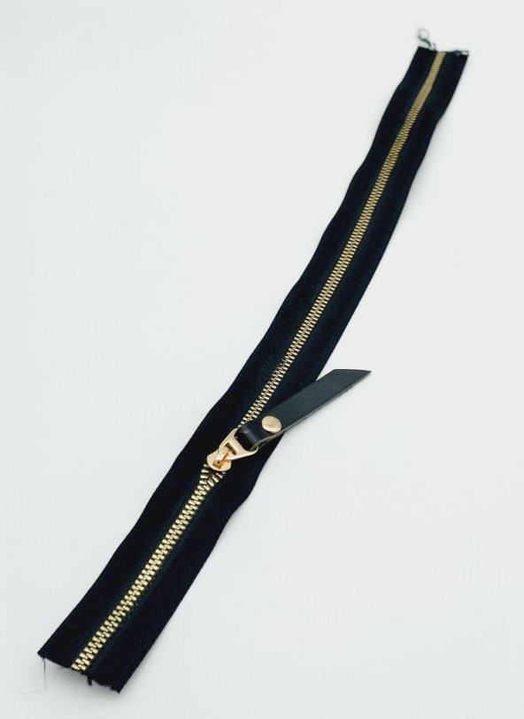 Angel Çanta Aksesuar Gerçek Deri Başlıklı Siyah Fermuar 40 Cm Light Gold Metal