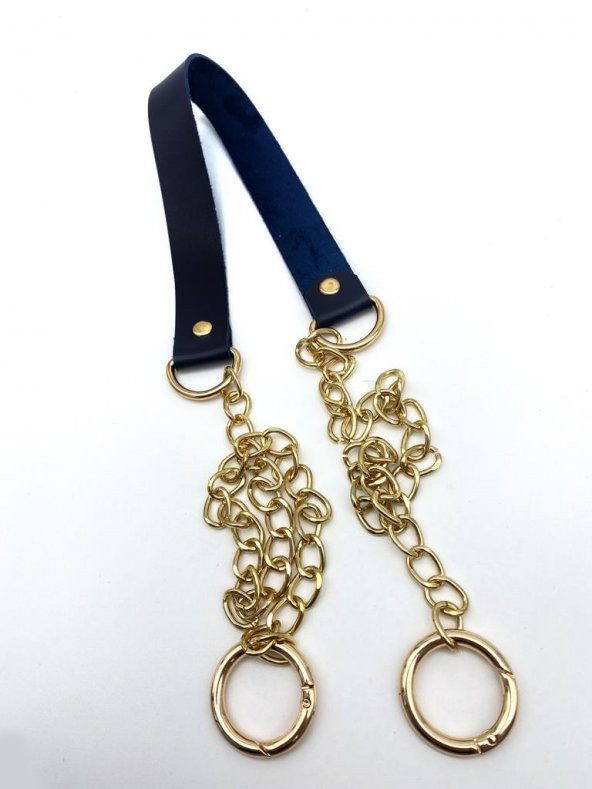 Angel Çanta Aksesuar Tek Kat Suni Deri Lacivert Renk İnce Zincirli Sap Light Gold Metal ürün görseli