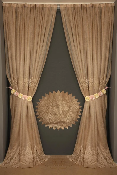 GÖBEKLİ MODEL GOLD RENK TEK KANAT Hazır dikilmiş Pileli Fon Perde 150*260 cm - Resim 10