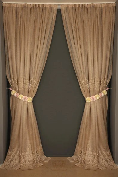 GÖBEKLİ MODEL GOLD RENK TEK KANAT Hazır dikilmiş Pileli Fon Perde 150*260 cm - Resim 9