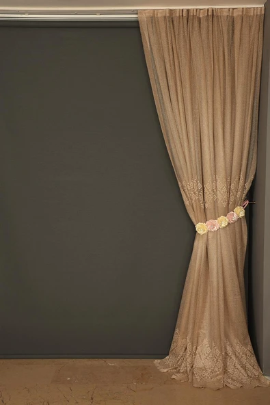 GÖBEKLİ MODEL GOLD RENK TEK KANAT Hazır dikilmiş Pileli Fon Perde 150*260 cm - Resim 7